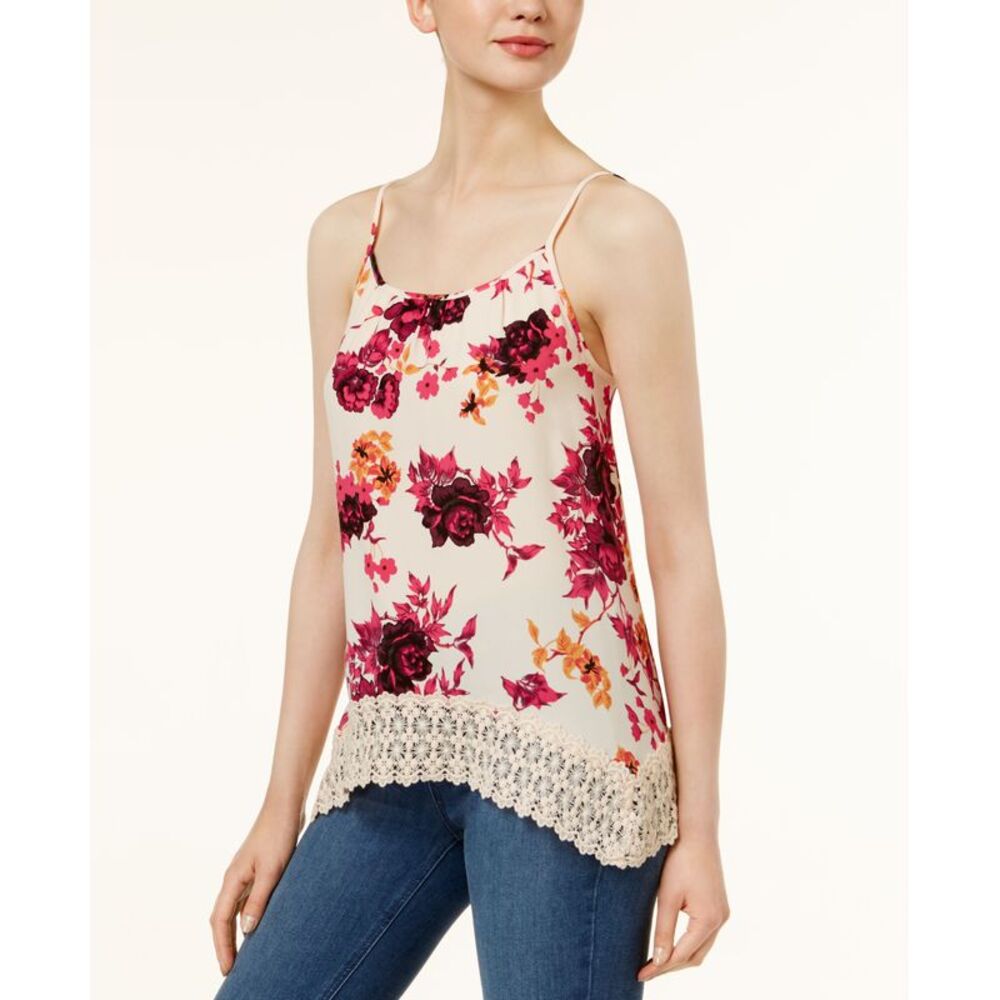 Kensie Floral Print Lace Hem Top